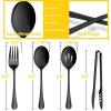 12-Piece Large Serving Utensils Set, E-far Stainless Steel 9.8 Inch Serving Slotted Spoons, 9.9 Inch Fork, 9.4 Inch Tong for Buffet Catering Banquet, Mirror Finish & Dishwasher Safe(Black-8)