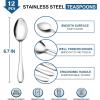 12-Piece Teaspoons, E-far 6.7 Inches Stainless Steel Small Spoons for Home Kitchen Restaurant, Mirror Polished & Dishwasher Safe(Raindrop Edged Handle)
