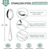 12-Piece Teaspoons, E-far 6.7 Inches Stainless Steel Small Spoons for Home Kitchen Restaurant, Mirror Polished & Dishwasher Safe(Round Handle)