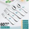 18/10 Silverware Set, E-far 40-Piece Stainless Steel Flatware Cutlery Set Service for 8, Metal Tableware Eating Utensil Sets for Home/Restaurant/Wedding, Elegant & Classic Style – Dishwasher Safe(60)