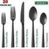 20-Piece Matte Black Silverware Set, E-far Stainless Steel Flatware Set Service for 4, Metal Cutlery Eating Utensils Tableware Includes Forks/Spoons/Knives, Square Edge(Black)