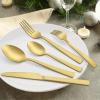 20-Piece Matte Black Silverware Set, E-far Stainless Steel Flatware Set Service for 4, Metal Cutlery Eating Utensils Tableware Includes Forks/Spoons/Knives, Square Edge(Gold)