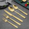 20-Piece Matte Black Silverware Set, E-far Stainless Steel Flatware Set Service for 4, Metal Cutlery Eating Utensils Tableware Includes Forks/Spoons/Knives, Square Edge(Gold)