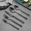 20-Piece Matte Black Silverware Set, E-far Stainless Steel Flatware Set Service for 4, Metal Cutlery Eating Utensils Tableware Includes Forks/Spoons/Knives, Square Edge(Black)
