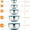 22-Piece Mixing Bowls with Teal Blue Lids & Accessories Set, E-far Stainless Steel Nesting Bowls with Covers & Non-Slip Bottoms, Metal Bowls for Cooking/Baking/Serving/Storage -Size 7/3.5/2.5/1.5/1 QT(Teal Blue)