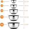 22-Piece Mixing Bowls with Teal Blue Lids & Accessories Set, E-far Stainless Steel Nesting Bowls with Covers & Non-Slip Bottoms, Metal Bowls for Cooking/Baking/Serving/Storage -Size 7/3.5/2.5/1.5/1 QT(Black)