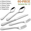 40-Piece Silverware Set, E-far Stainless Steel Flatware Cutlery Set Service for 8, Metal Tableware Eating Utensil Set, Dinner Knives/Forks/Spoons, Scalloped Edge & Mirror Polished – Dishwasher Safe(60-Piece for 12)