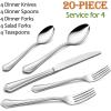 40-Piece Silverware Set, E-far Stainless Steel Flatware Cutlery Set Service for 8, Metal Tableware Eating Utensil Set, Dinner Knives/Forks/Spoons, Scalloped Edge & Mirror Polished – Dishwasher Safe(20-Piece for 4)