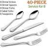 40-Piece Silverware Set, E-far Stainless Steel Flatware Cutlery Set Service for 8, Metal Tableware Eating Utensil Set, Dinner Knives/Forks/Spoons, Scalloped Edge & Mirror Polished – Dishwasher Safe(40-Piece for 8)