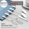40-Piece Silverware Set for 8, E-far 18/10 Stainless Steel Flatware Cutlery Metal Eating Utensil Tableware Forks and Spoon Sets for Restaurant Wedding – Simple Fancy Style & Dishwasher Safe(60)