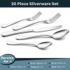 40-Piece Silverware Set for 8, E-far 18/10 Stainless Steel Flatware Cutlery Metal Eating Utensil Tableware Forks and Spoon Sets for Restaurant Wedding – Simple Fancy Style & Dishwasher Safe(20)