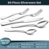 40-Piece Silverware Set for 8, E-far 18/10 Stainless Steel Flatware Cutlery Metal Eating Utensil Tableware Forks and Spoon Sets for Restaurant Wedding – Simple Fancy Style & Dishwasher Safe(60)