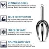 6 Ounce Ice Scoop Set of 2, E-far Platinum Black Stainless Steel Small Scoops for Ice Cube/Candy/Flour/Sugar, Metal Utility Scoops for Canisters, Baking, Kitchen Pantry, Rust Free(Silver)