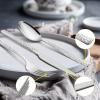 65-Piece Silverware Set with Serving Pieces, E-far Stainless Steel Hammered Flatware Eating Utensils Service for 12, Modern Tableware Cutlery Set with Square Edge, Mirror Polished, Dishwasher Safe(65-Piece)