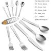 65-Piece Silverware Set with Serving Pieces, E-far Stainless Steel Hammered Flatware Eating Utensils Service for 12, Modern Tableware Cutlery Set with Square Edge, Mirror Polished, Dishwasher Safe(35-Piece)