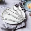 65-Piece Silverware Set with Serving Pieces, E-far Stainless Steel Hammered Flatware Eating Utensils Service for 12, Modern Tableware Cutlery Set with Square Edge, Mirror Polished, Dishwasher Safe(35-Piece)