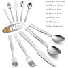 65-Piece Silverware Set with Serving Pieces, E-far Stainless Steel Hammered Flatware Eating Utensils Service for 12, Modern Tableware Cutlery Set with Square Edge, Mirror Polished, Dishwasher Safe(65-Piece)