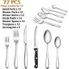 77-Piece Silverware Set with Steak Knives Serving Utensils, E-far Stainless Steel Flatware Cutlery Set for 12, Modern Tableware Eating Utensils for Restaurant Kitchen, Mirror Polished, Dishwasher Safe(77-Piece)