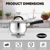 E-far 1 Quart Sauce Pan with Lid, Tri-Ply Base Stainless Steel Small Saucepan with Stay-Cool Handle, Non-toxic Kitchen Cooking Sauce Pot, Compatible with All Cooktops, Dishwasher Safe(2 Quart)