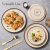 E-far 10.5” Ceramic Dinner Plates Set of 6, Large Reactive Glaze Stoneware Dishes, Round Salad Plate for Home Kitchen Restaurant, Microwave & Dishwasher Safe – Deep Sea Blue(Sandy Beige)