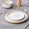 E-far 10.5” Ceramic Dinner Plates Set of 6, Large Reactive Glaze Stoneware Dishes, Round Salad Plate for Home Kitchen Restaurant, Microwave & Dishwasher Safe – Deep Sea Blue(Seashell White)