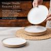 E-far 10.5” Ceramic Dinner Plates Set of 6, Large Reactive Glaze Stoneware Dishes, Round Salad Plate for Home Kitchen Restaurant, Microwave & Dishwasher Safe – Deep Sea Blue(Seashell White)