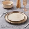 E-far 10.5” Ceramic Dinner Plates Set of 6, Large Reactive Glaze Stoneware Dishes, Round Salad Plate for Home Kitchen Restaurant, Microwave & Dishwasher Safe – Deep Sea Blue(Sandy Beige)