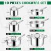 E-far 10-Piece Stainless Steel Cookware Set, Induction Pots and Pans Set with Tri-Ply Base, Non-toxic Kitchen Cooking Set w/Frying Pan, Saucepan, Saute Pan, Stockpot with Lids, Oven & Dishwasher Safe