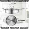 E-far 12 Inch Deep Frying Pan with Lid, 6 Quart Tri-Ply Stainless Steel Saute Pan, Kitchen Skillet, Healthy Non-toxic Cooking Pan for Induction Ceramic Gas Stoves, Heavy Duty, Oven & Dishwasher Safe(6QT / 12IN)