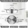 E-far 12 Inch Deep Frying Pan with Lid, 6 Quart Tri-Ply Stainless Steel Saute Pan, Kitchen Skillet, Healthy Non-toxic Cooking Pan for Induction Ceramic Gas Stoves, Heavy Duty, Oven & Dishwasher Safe(4.5QT / 10IN)