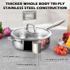 E-far 12 Inch Deep Frying Pan with Lid, 6 Quart Tri-Ply Stainless Steel Saute Pan, Kitchen Skillet, Healthy Non-toxic Cooking Pan for Induction Ceramic Gas Stoves, Heavy Duty, Oven & Dishwasher Safe(4.5QT / 10IN)