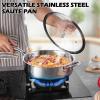 E-far 12 Inch Deep Frying Pan with Lid, 6 Quart Tri-Ply Stainless Steel Saute Pan, Kitchen Skillet, Healthy Non-toxic Cooking Pan for Induction Ceramic Gas Stoves, Heavy Duty, Oven & Dishwasher Safe(4.5QT / 10IN)