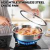 E-far 12 Inch Deep Frying Pan with Lid, 6 Quart Tri-Ply Stainless Steel Saute Pan, Kitchen Skillet, Healthy Non-toxic Cooking Pan for Induction Ceramic Gas Stoves, Heavy Duty, Oven & Dishwasher Safe(6QT / 12IN)