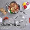 E-far 12 Inch Deep Frying Pan with Lid, 6 Quart Tri-Ply Stainless Steel Saute Pan, Kitchen Skillet, Healthy Non-toxic Cooking Pan for Induction Ceramic Gas Stoves, Heavy Duty, Oven & Dishwasher Safe(6QT / 12IN)