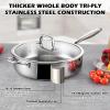 E-far 12 Inch Deep Frying Pan with Lid, 6 Quart Tri-Ply Stainless Steel Saute Pan, Kitchen Skillet, Healthy Non-toxic Cooking Pan for Induction Ceramic Gas Stoves, Heavy Duty, Oven & Dishwasher Safe(6QT / 12IN)