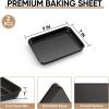 E-far 12.3×9.5×1 Inch Cookie Sheet for Baking, Nonstick Metal Oven Tray Pan for Cookies Jellyroll Cake, Nontoxic Rectangle Carbon Steel Baking Pan for Toaster Oven, Warp Resistant & Easy Clean(2)