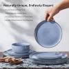 E-far 12-Piece Reactive Glaze Dinnerware Sets, Ceramic Dishes Set for 4, Stoneware Plates and Bowls Dinning Ware, Microwave & Dishwasher Safe – Ocean Blue(Ocean Blue)