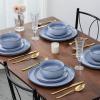 E-far 12-Piece Reactive Glaze Dinnerware Sets, Ceramic Dishes Set for 4, Stoneware Plates and Bowls Dinning Ware, Microwave & Dishwasher Safe – Ocean Blue(Ocean Blue)