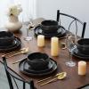 E-far 12-Piece Reactive Glaze Dinnerware Sets, Ceramic Dishes Set for 4, Stoneware Plates and Bowls Dinning Ware, Microwave & Dishwasher Safe – Ocean Blue(Matte Black)
