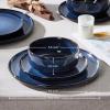 E-far 12-Piece Reactive Glaze Dinnerware Sets, Ceramic Dishes Set for 4, Stoneware Plates and Bowls Dinning Ware, Microwave & Dishwasher Safe – Ocean Blue(Deep Sea Blue)