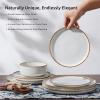 E-far 12-Piece Reactive Glaze Dinnerware Sets, Ceramic Dishes Set for 4, Stoneware Plates and Bowls Dinning Ware, Microwave & Dishwasher Safe – Ocean Blue(Seashell White)