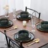 E-far 12-Piece Reactive Glaze Dinnerware Sets, Ceramic Dishes Set for 4, Stoneware Plates and Bowls Dinning Ware, Microwave & Dishwasher Safe – Ocean Blue(Obsidian Green)