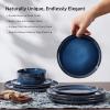 E-far 12-Piece Reactive Glaze Dinnerware Sets, Ceramic Dishes Set for 4, Stoneware Plates and Bowls Dinning Ware, Microwave & Dishwasher Safe – Ocean Blue(Deep Sea Blue)