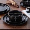 E-far 12-Piece Reactive Glaze Dinnerware Sets, Ceramic Dishes Set for 4, Stoneware Plates and Bowls Dinning Ware, Microwave & Dishwasher Safe – Ocean Blue(Matte Black)