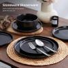 E-far 12-Piece Reactive Glaze Dinnerware Sets, Ceramic Dishes Set for 4, Stoneware Plates and Bowls Dinning Ware, Microwave & Dishwasher Safe – Ocean Blue(Matte Black)
