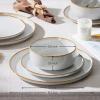 E-far 12-Piece Reactive Glaze Dinnerware Sets, Ceramic Dishes Set for 4, Stoneware Plates and Bowls Dinning Ware, Microwave & Dishwasher Safe – Ocean Blue(Seashell White)