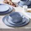 E-far 12-Piece Reactive Glaze Dinnerware Sets, Ceramic Dishes Set for 4, Stoneware Plates and Bowls Dinning Ware, Microwave & Dishwasher Safe – Ocean Blue(Ocean Blue)
