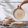 E-far 12-Piece Reactive Glaze Dinnerware Sets, Ceramic Dishes Set for 4, Stoneware Plates and Bowls Dinning Ware, Microwave & Dishwasher Safe – Ocean Blue(Sandy Beige)