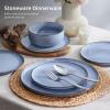 E-far 12-Piece Reactive Glaze Dinnerware Sets, Ceramic Dishes Set for 4, Stoneware Plates and Bowls Dinning Ware, Microwave & Dishwasher Safe – Ocean Blue(Ocean Blue)