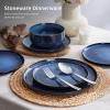 E-far 12-Piece Reactive Glaze Dinnerware Sets, Ceramic Dishes Set for 4, Stoneware Plates and Bowls Dinning Ware, Microwave & Dishwasher Safe – Ocean Blue(Deep Sea Blue)